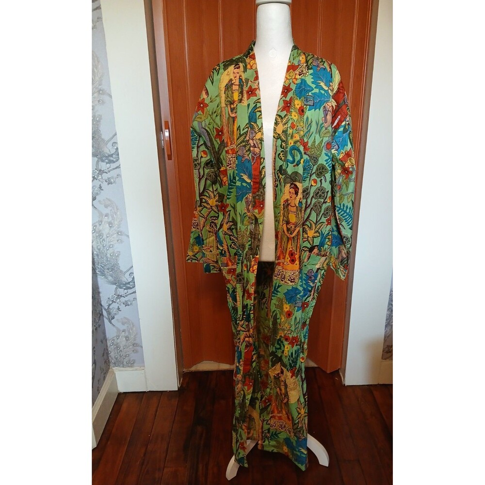 Craftluxe Kimono Robe Frida Kahlo Tropical Print 100% Cotton NWOT - Picture 2 of 16
